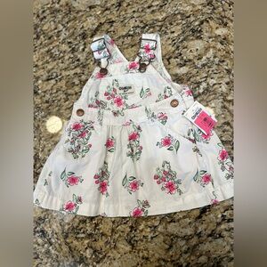 OshKosh B'gosh White Floral Pinafore Dress with Pink Flowers